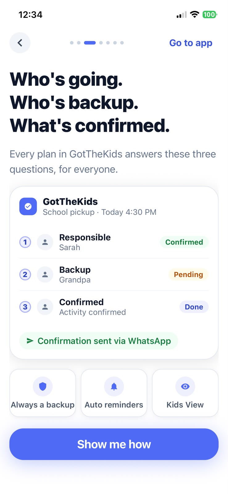 GotTheKids confirmation screen